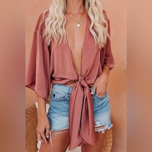 April Satin Kimono Tie Top